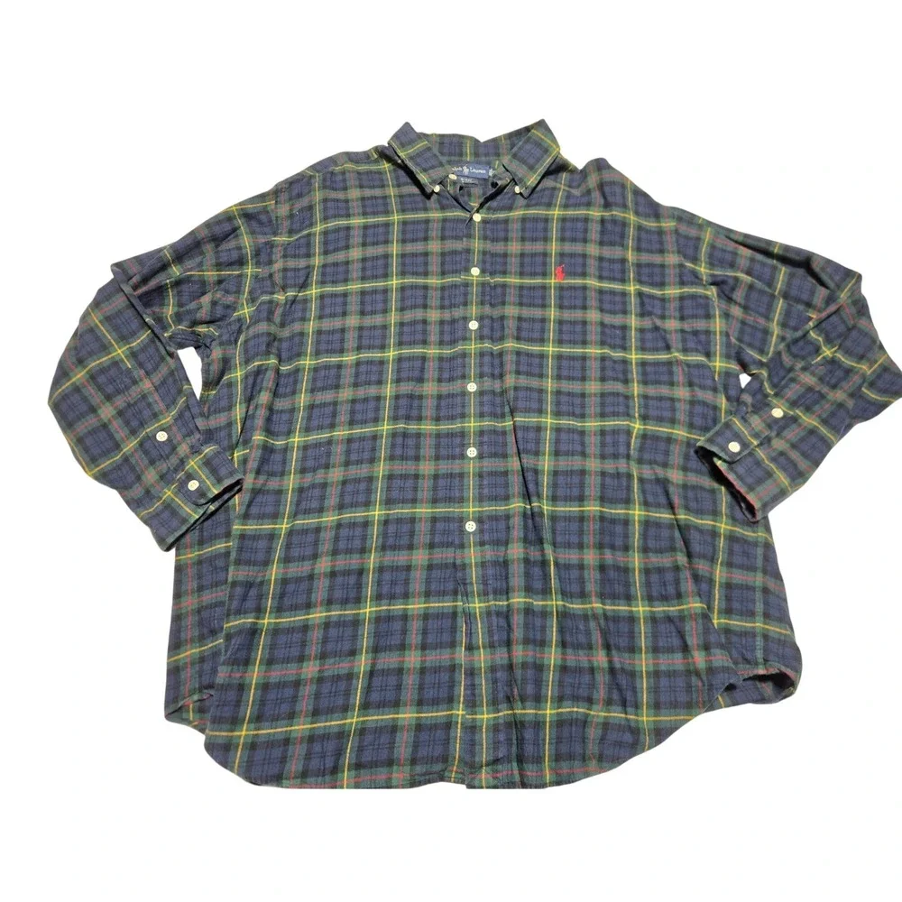 Polo Ralph Lauren Blake Men's Plaid Button Down Shirt‎ XL Green Blue Cotto